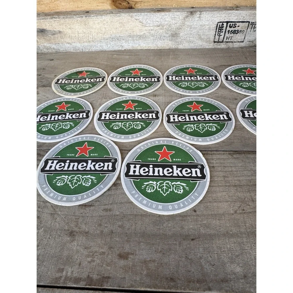 10 Heineken Beer Coasters Circle Double Sided Cardboard Vintage W/ Foam‎ Skimmer